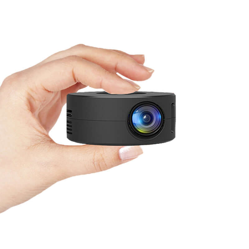 Hand holding a compact Smart Projector Wifi Portable Home Theater for easy portability and use.