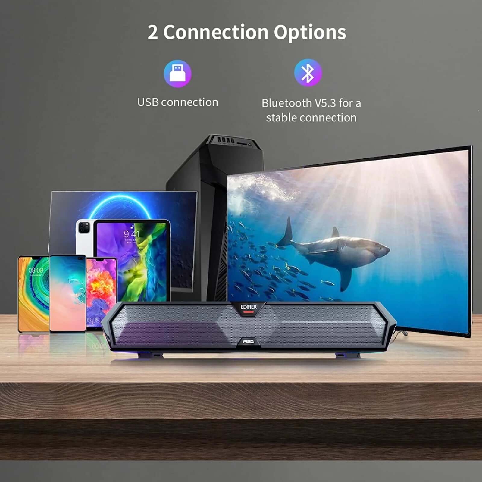 MG300 Computer Speakers Computer Soundbar: RGB LED Gaming Speakers Computer with Microphone