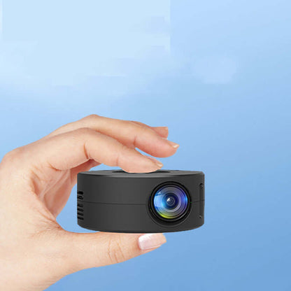 Smart Projector Wifi Portable Home Theater held in a hand against a blue background showcasing its compact design.