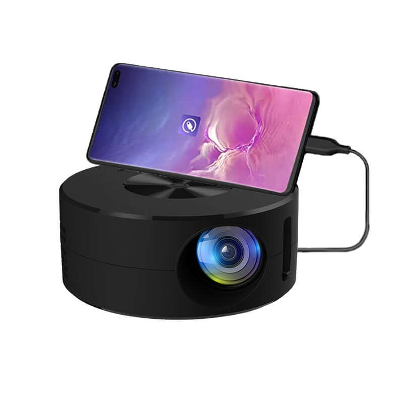 Smart Projector Wifi Portable Home Theater showcasing a compact design and smartphone connection.